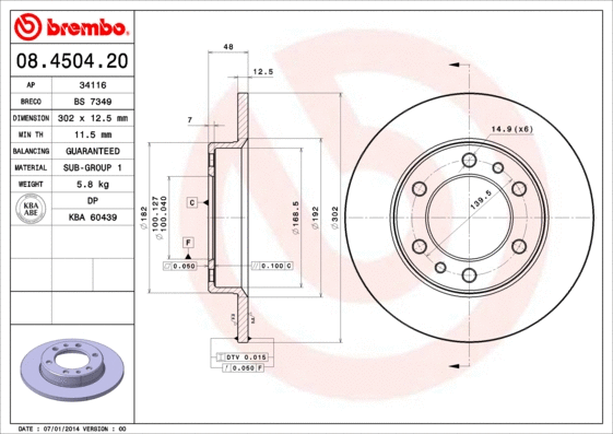 Stabdžių diskas BREMBO 08.4504.20