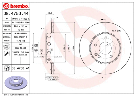 Stabdžių diskas BREMBO 08.4750.41