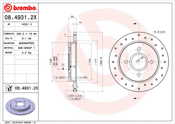 Stabdžių diskas BREMBO 08.4931.2X