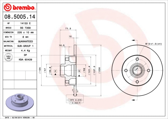 Stabdžių diskas BREMBO 08.5005.14