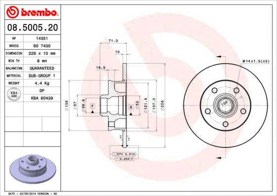 Stabdžių diskas BREMBO 08.5005.20