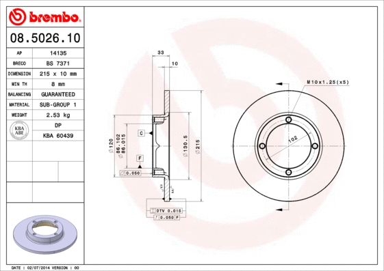 Stabdžių diskas BREMBO 08.5026.10