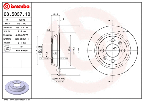 Stabdžių diskas BREMBO 08.5037.10