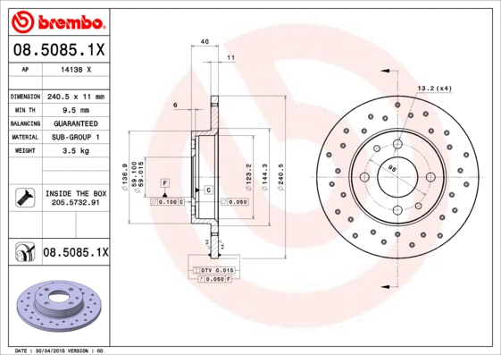 Stabdžių diskas BREMBO 08.5085.1X