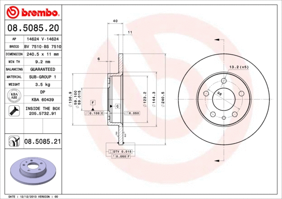 Stabdžių diskas BREMBO 08.5085.21