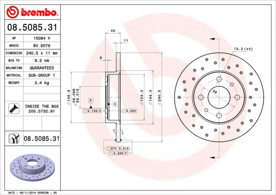 Stabdžių diskas BREMBO 08.5085.31