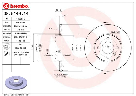 Stabdžių diskas BREMBO 08.5149.14