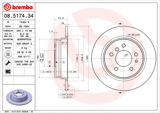 Stabdžių diskas BREMBO 08.5174.34