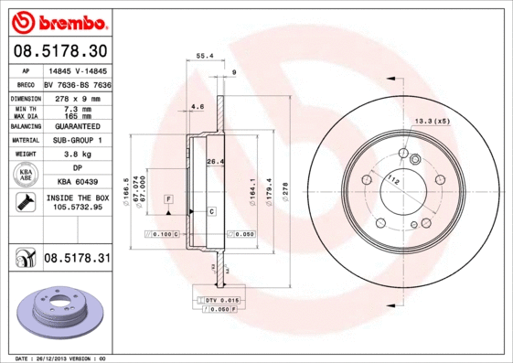 Stabdžių diskas BREMBO 08.5178.31