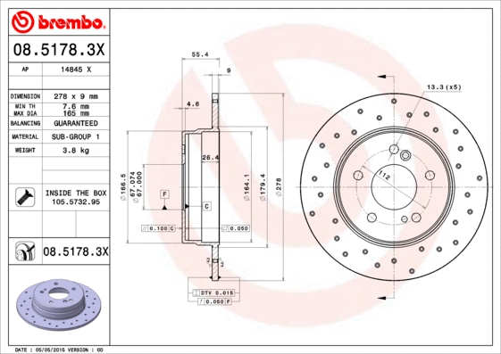 Stabdžių diskas BREMBO 08.5178.3X