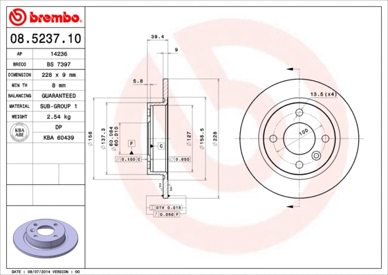 Stabdžių diskas BREMBO 08.5237.10