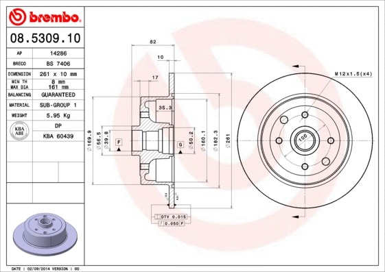Stabdžių diskas BREMBO 08.5309.10