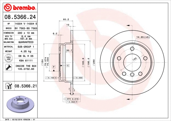 Stabdžių diskas BREMBO 08.5366.21
