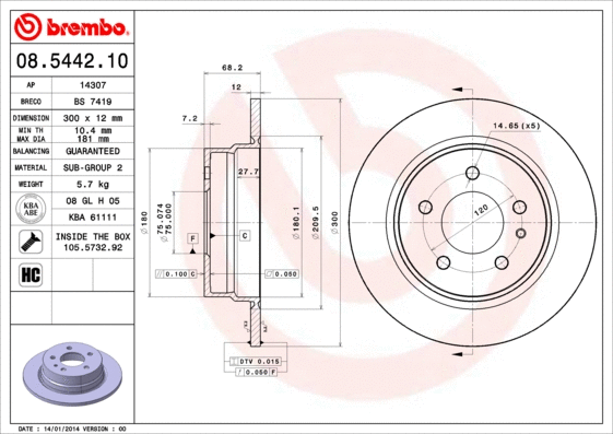 Stabdžių diskas BREMBO 08.5442.10