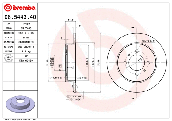 Stabdžių diskas BREMBO 08.5443.40