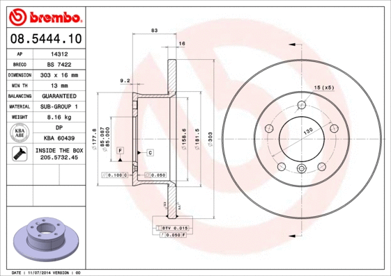 Stabdžių diskas BREMBO 08.5444.10