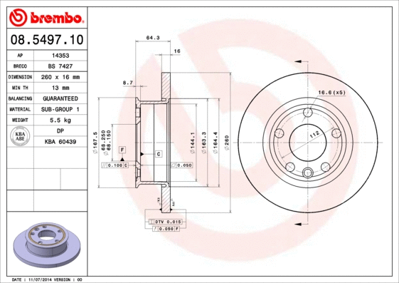 Stabdžių diskas BREMBO 08.5497.10