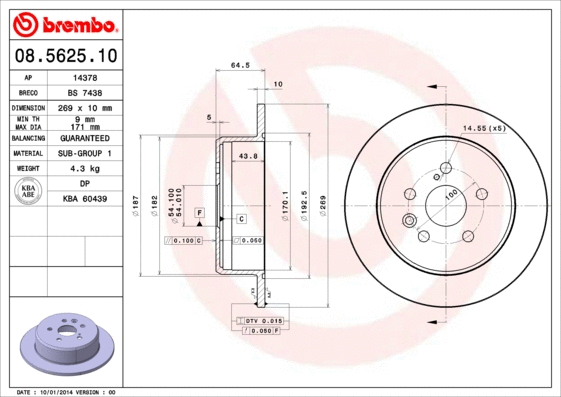 Stabdžių diskas BREMBO 08.5625.10