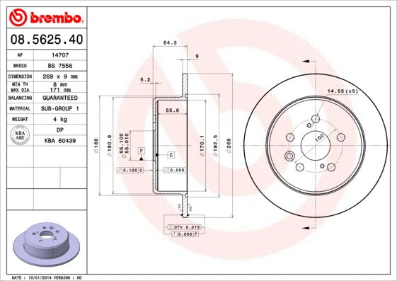 Stabdžių diskas BREMBO 08.5625.40