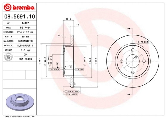 Stabdžių diskas BREMBO 08.5691.10