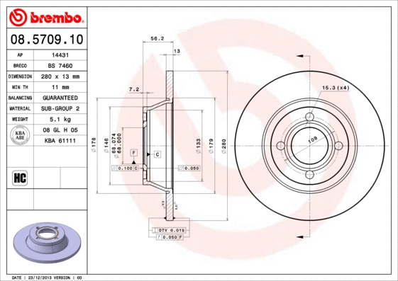 Stabdžių diskas BREMBO 08.5709.10