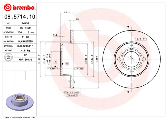 Stabdžių diskas BREMBO 08.5714.10