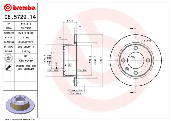Stabdžių diskas BREMBO 08.5729.14