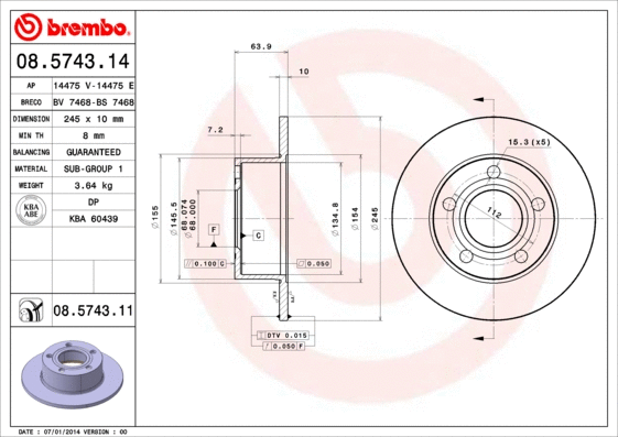 Stabdžių diskas BREMBO 08.5743.11