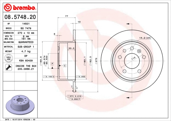 Stabdžių diskas BREMBO 08.5748.20