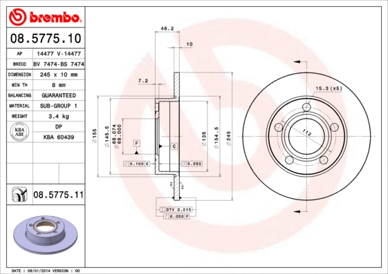 Stabdžių diskas BREMBO 08.5775.11