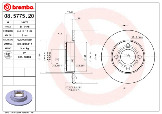 Stabdžių diskas BREMBO 08.5775.20