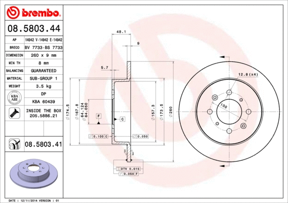 Stabdžių diskas BREMBO 08.5803.41