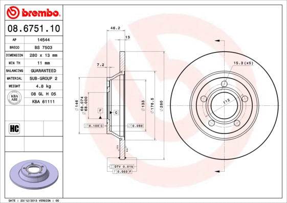 Stabdžių diskas BREMBO 08.6751.10
