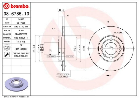 Stabdžių diskas BREMBO 08.6785.10