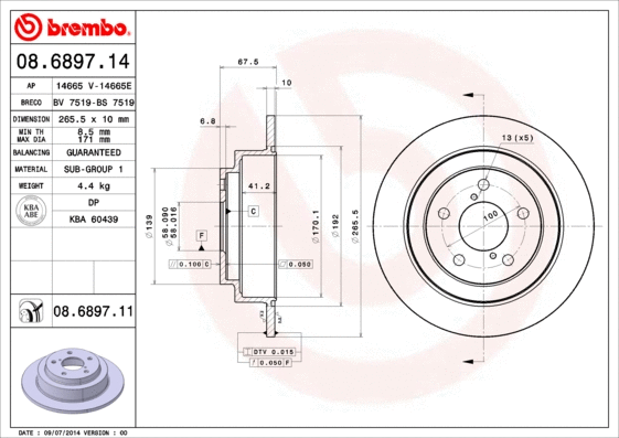 Stabdžių diskas BREMBO 08.6897.11