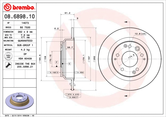 Stabdžių diskas BREMBO 08.6898.10