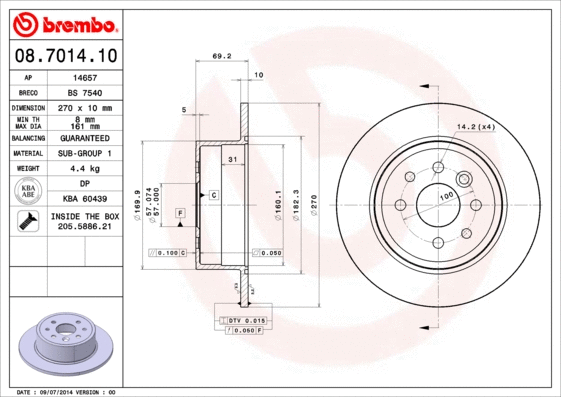 Stabdžių diskas BREMBO 08.7014.10