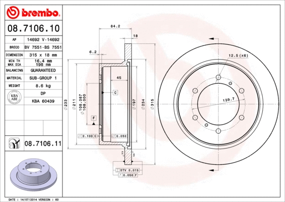 Stabdžių diskas BREMBO 08.7106.11