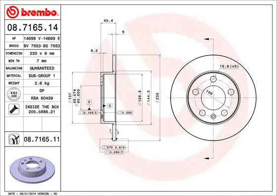 Stabdžių diskas BREMBO 08.7165.11