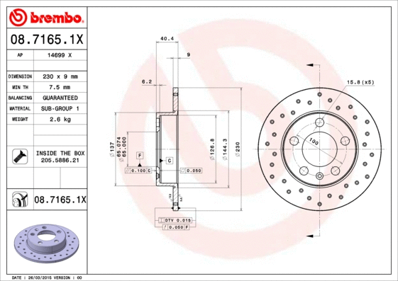 Stabdžių diskas BREMBO 08.7165.1X