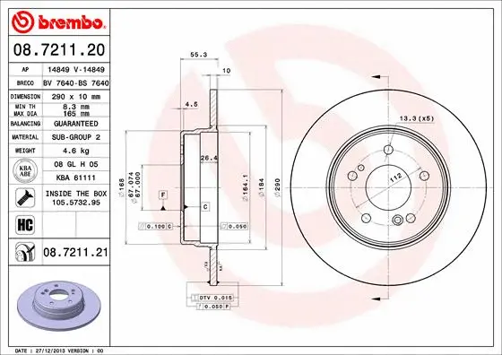 Stabdžių diskas BREMBO 08.7211.21