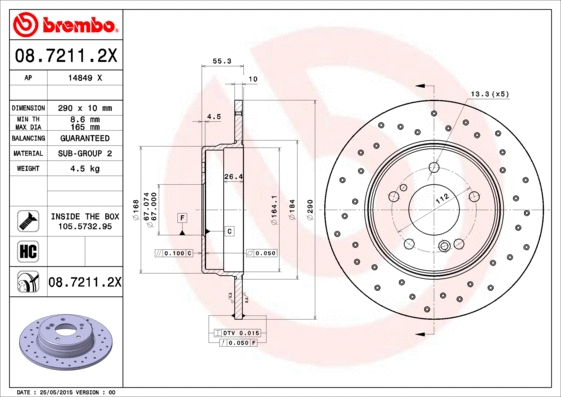 Stabdžių diskas BREMBO 08.7211.2X