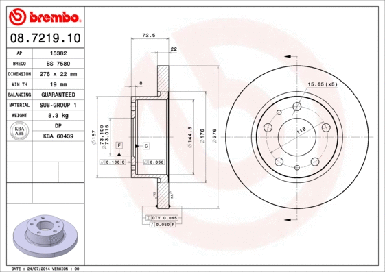 Stabdžių diskas BREMBO 08.7219.10