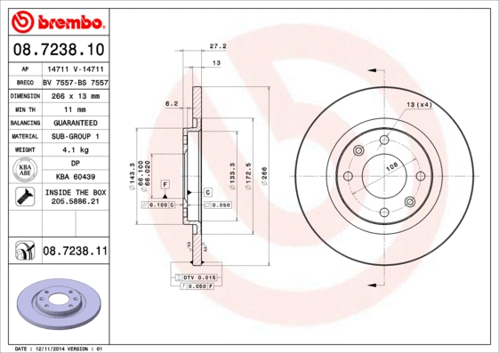 Stabdžių diskas BREMBO 08.7238.11