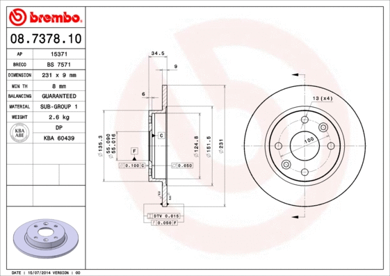 Stabdžių diskas BREMBO 08.7378.10