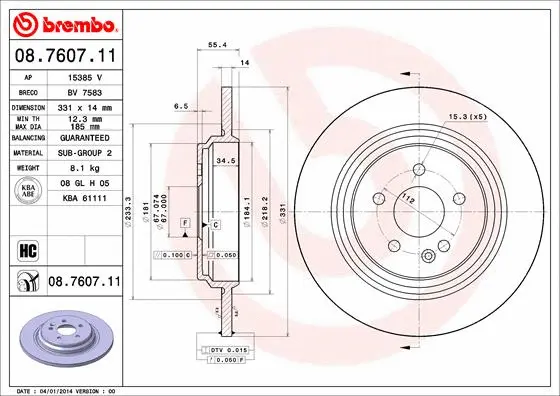 Stabdžių diskas BREMBO 08.7607.11