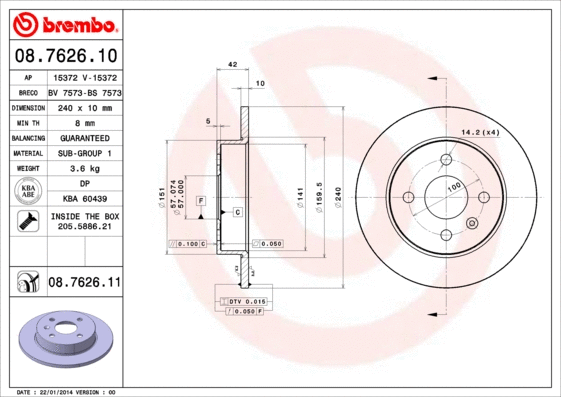 Stabdžių diskas BREMBO 08.7626.11