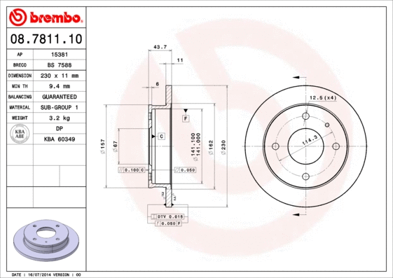 Stabdžių diskas BREMBO 08.7811.10
