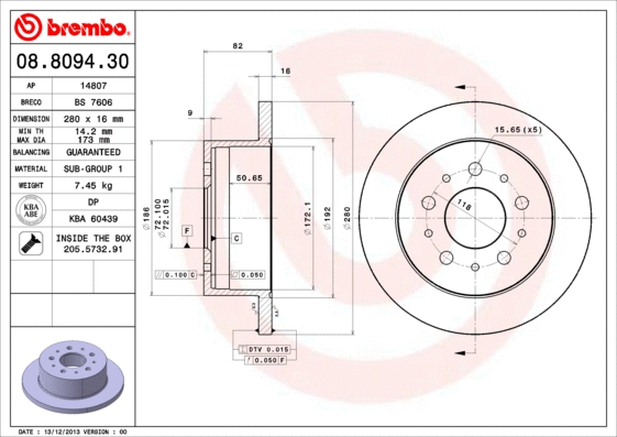 Stabdžių diskas BREMBO 08.8094.30