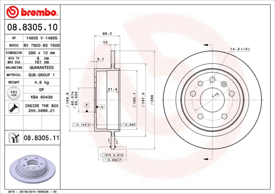 Stabdžių diskas BREMBO 08.8305.11